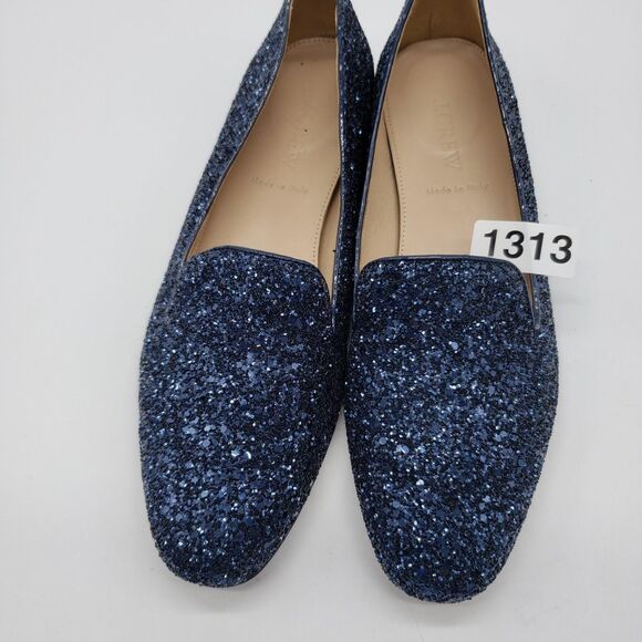 J.Crew Loafer Shoes Women US 7.5 Blue Glitter Leath Made in Italy Glam Holiday - Picture 12 of 12